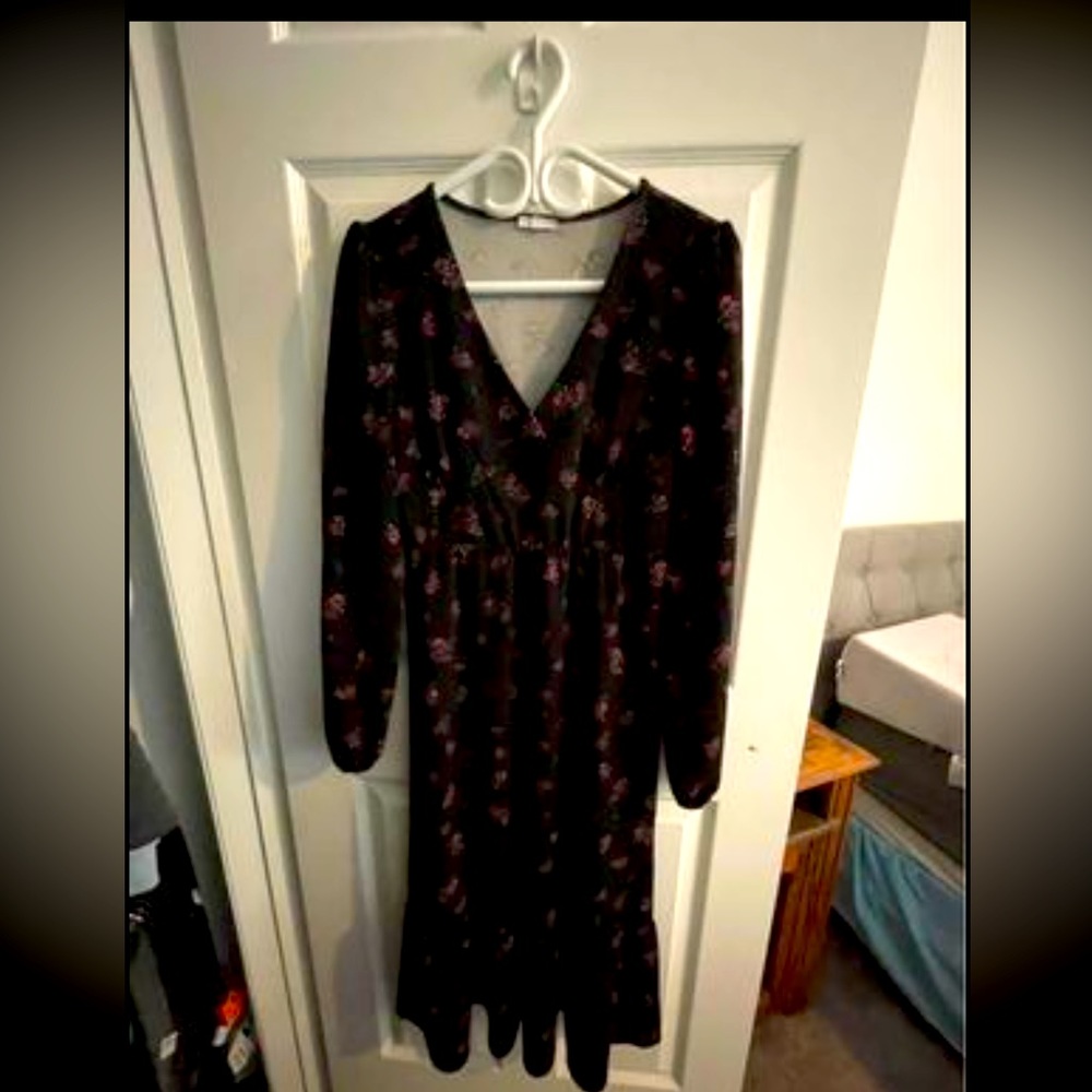 Black Long Sleeve Dress with Roses